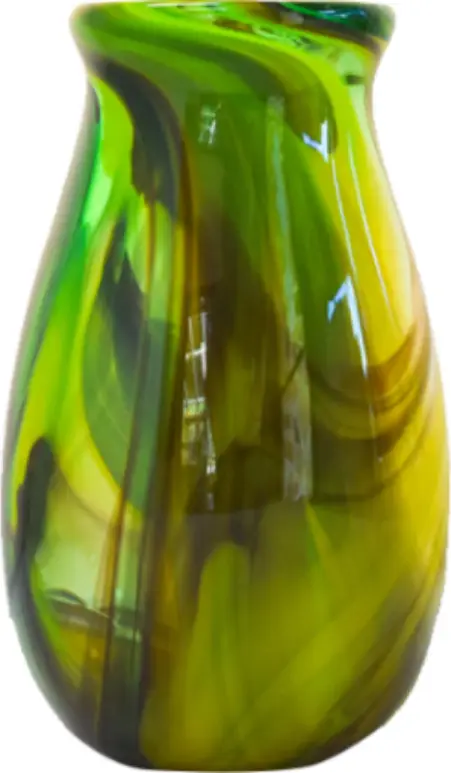 Green and amber marbled vase