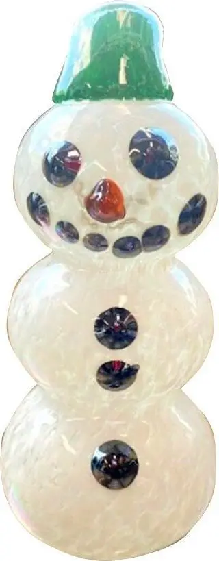 White glass snowman with a green hat